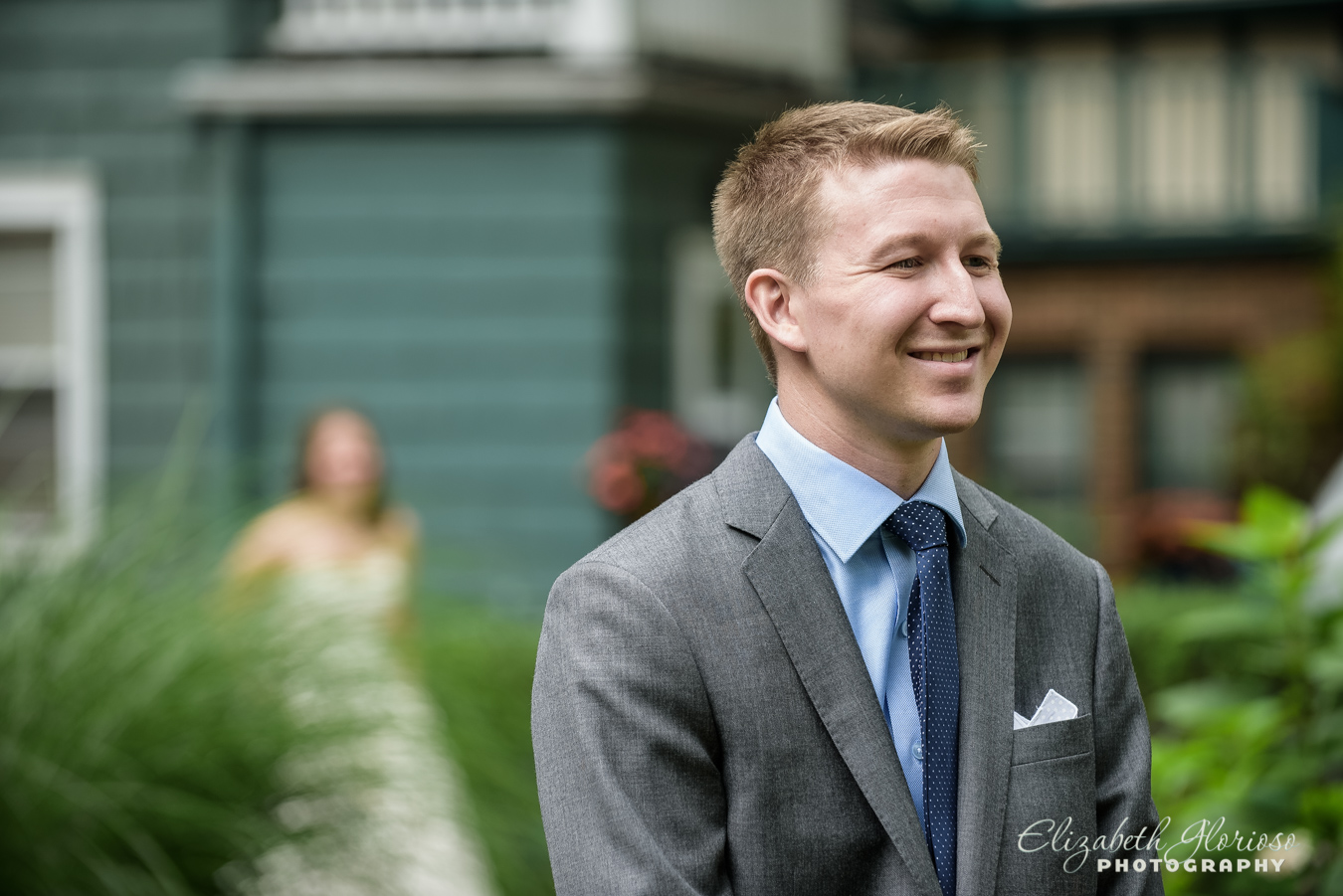 Groom during first look Cleveland Ohio