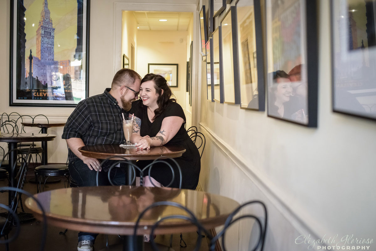 Engagement session at ice cream shop at Gordon Square in Cleveland, Ohio