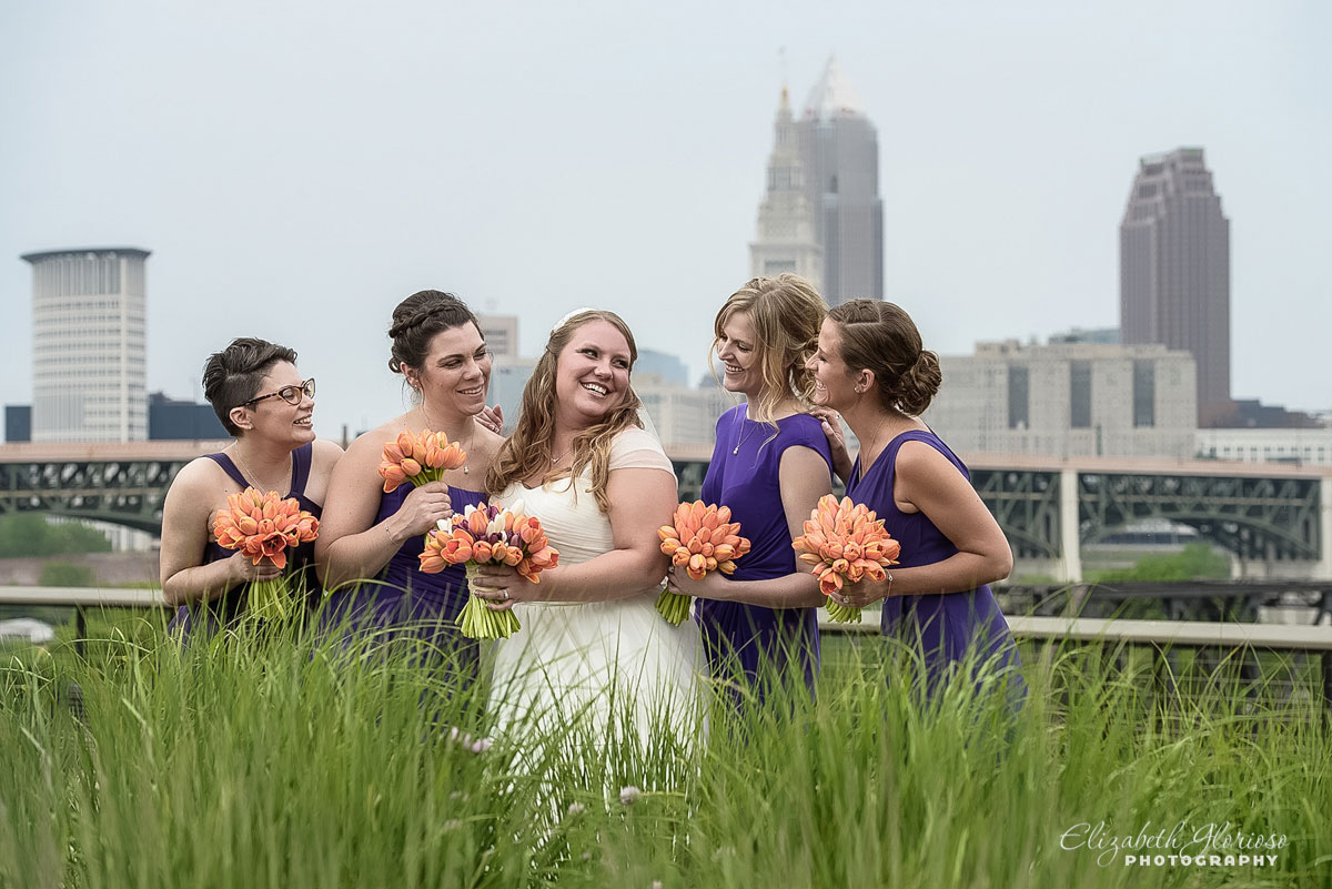 Bridal party portrait taken in the Tremont neighborhood of Cleveland, OH